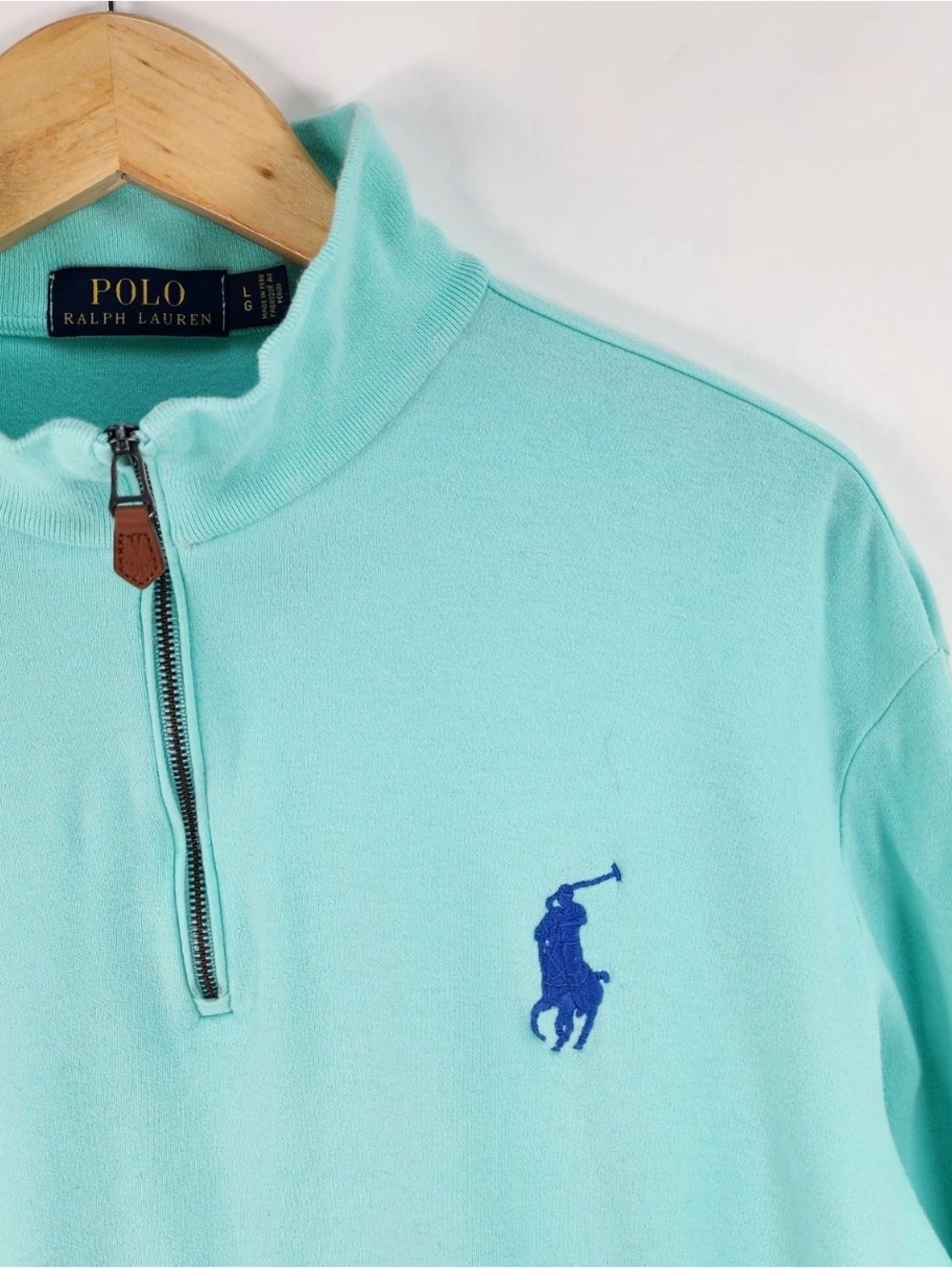 Ralph Lauren Aqua 1/4 Zip Pullover with Blue Polo Logo - Picture 2 of 9
